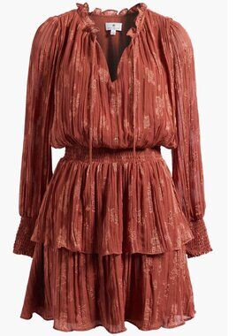 Socialite Smocked Tiered Ruffle Long Sleeve Minidress Small in Terracotta